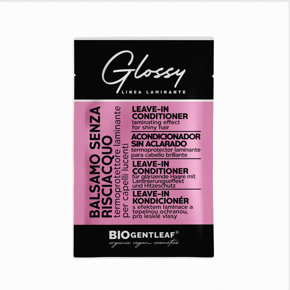 Muestra Acondicionador sin aclarado Glossy – termoprotector laminante para cabello brillante